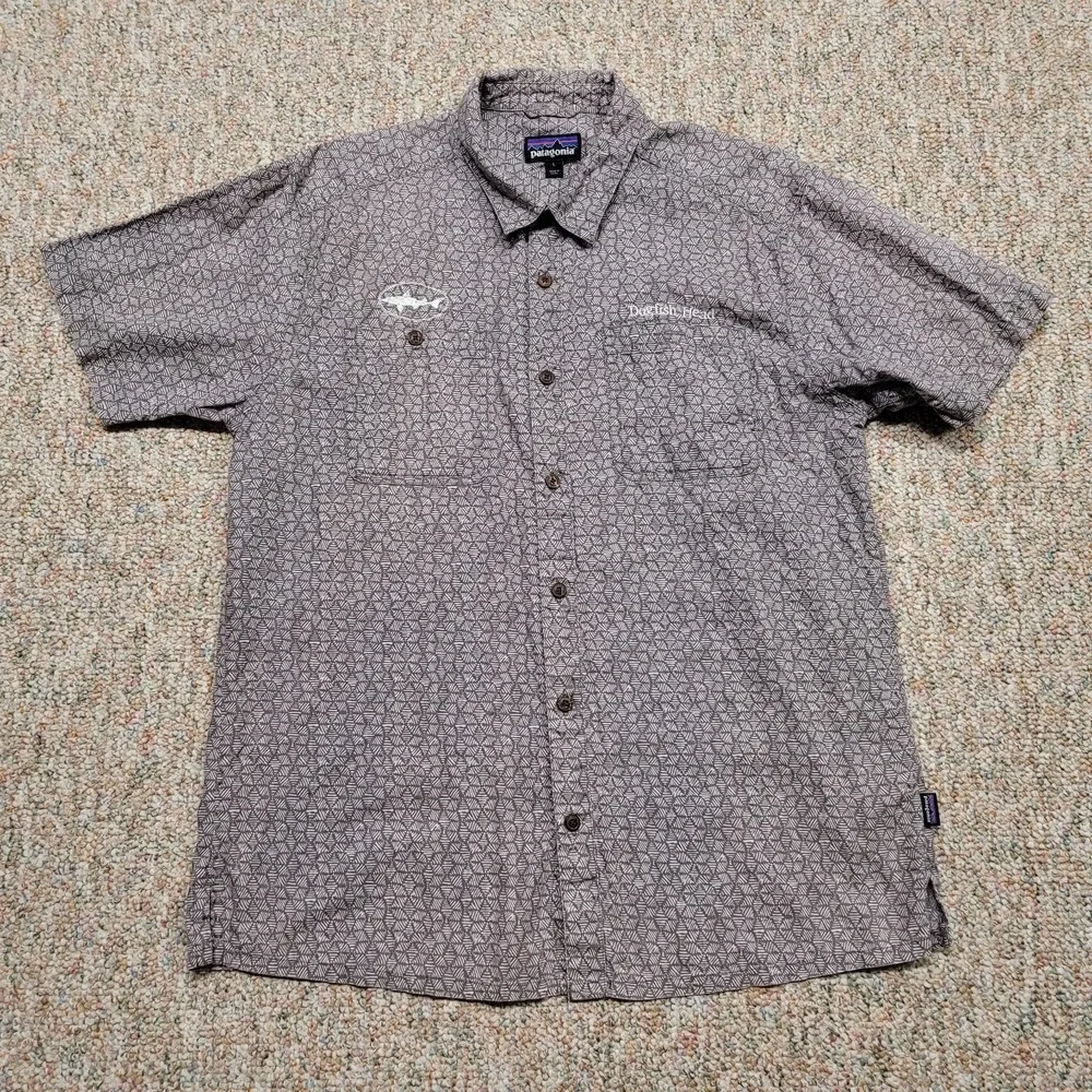 Patagonia Shirt Mens Large Gray‎ Geometric Print Hemp Organic Cotton Button Up